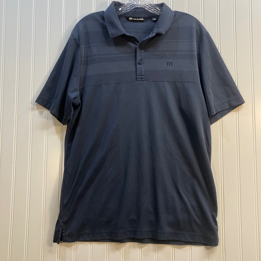 TravisMathew Men Golf Shirt Blue Striped Performance Polo Size M Peru Breathable